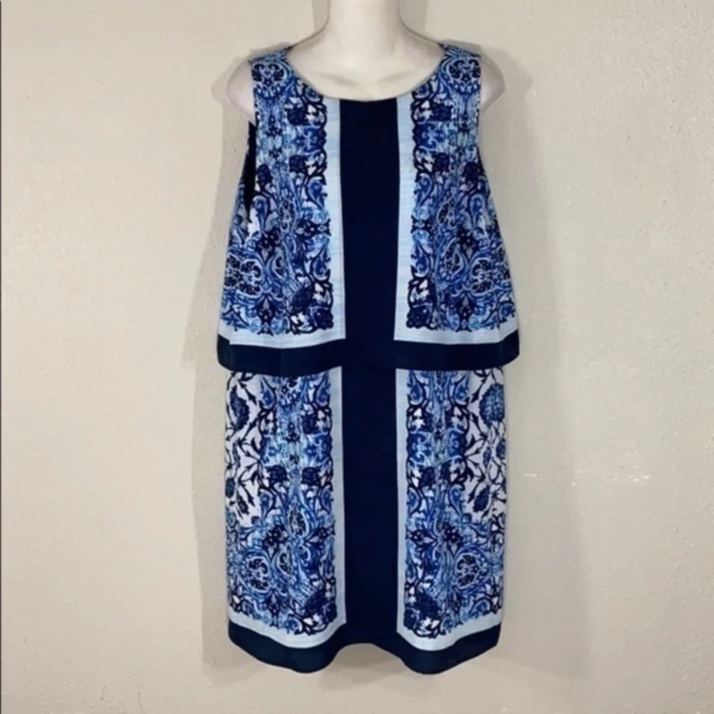 Michael Kors blue printed framed popover dress C.C18